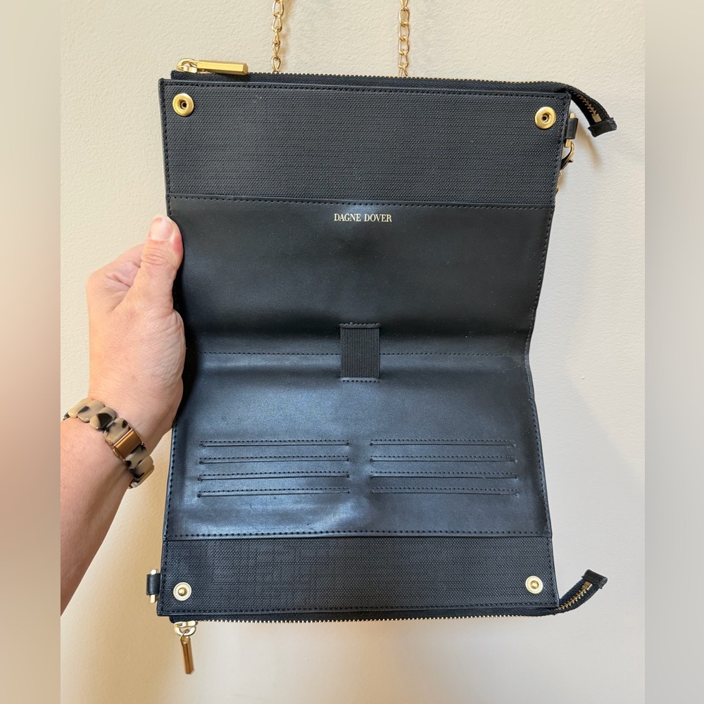 Dagne Dover Essentials Clutch Wallet with Crossbody Strap Black & Gold